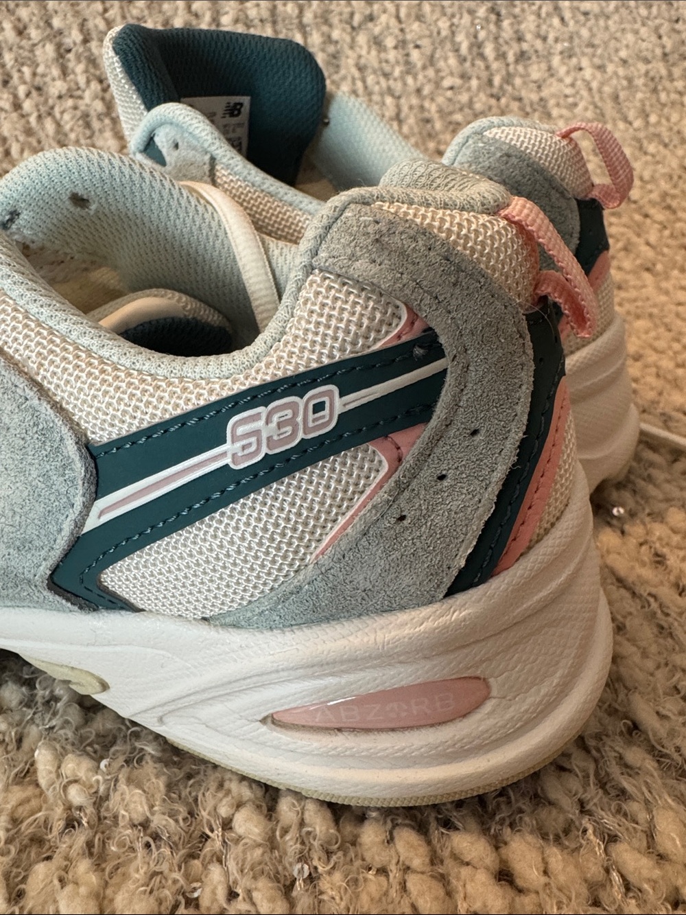 New Balance x CALIA 530 Sneakers- Cream with Mint Green, Teal, and Pink Accents - Picture 5 of 6
